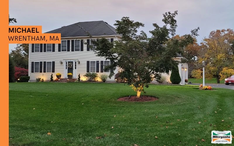 Green lawn Bright green lawn fertilized with Milorganite in Massachusetts.