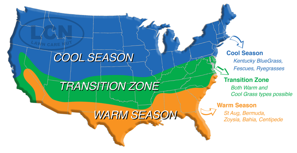 USA map of cool and warm season grasses