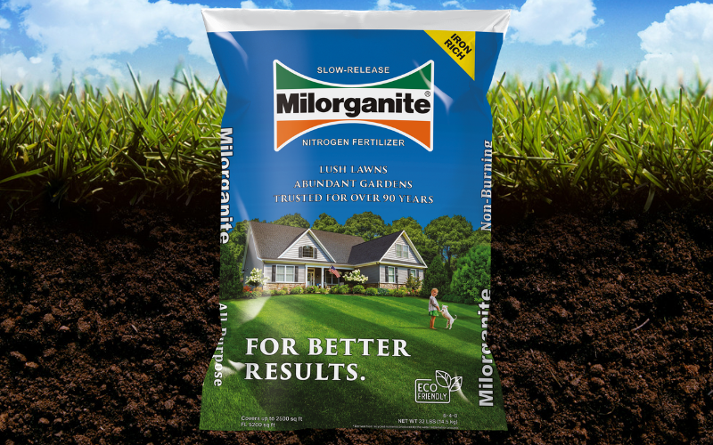 bag of milorganite showing rate use