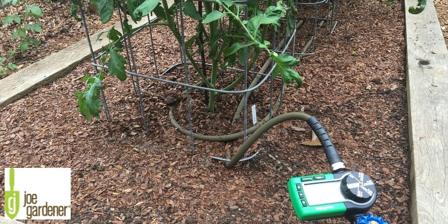water irrigation system on timer in garden